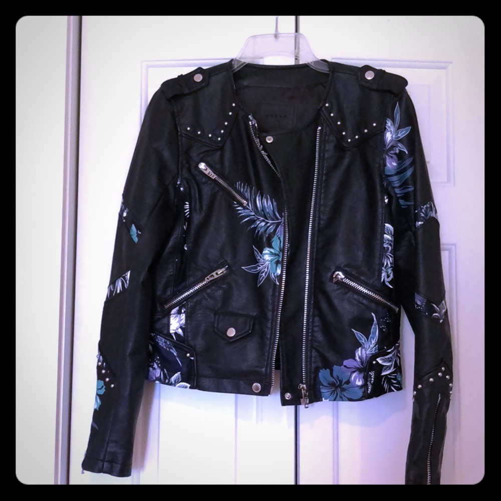 Faux leather painted leather jacket